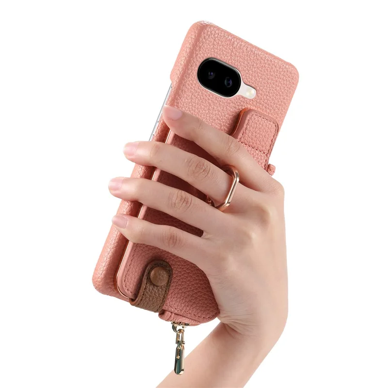For Google Pixel 10a Case RFID Blocking Phone Wallet Cover Supports Magnetic Car Holder - Pink