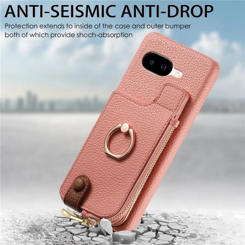 For Google Pixel 10a Case RFID Blocking Phone Wallet Cover Supports Magnetic Car Holder - Pink