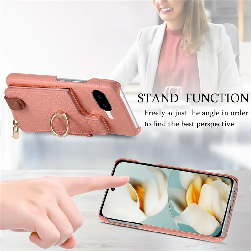 For Google Pixel 10a Case RFID Blocking Phone Wallet Cover Supports Magnetic Car Holder - Pink