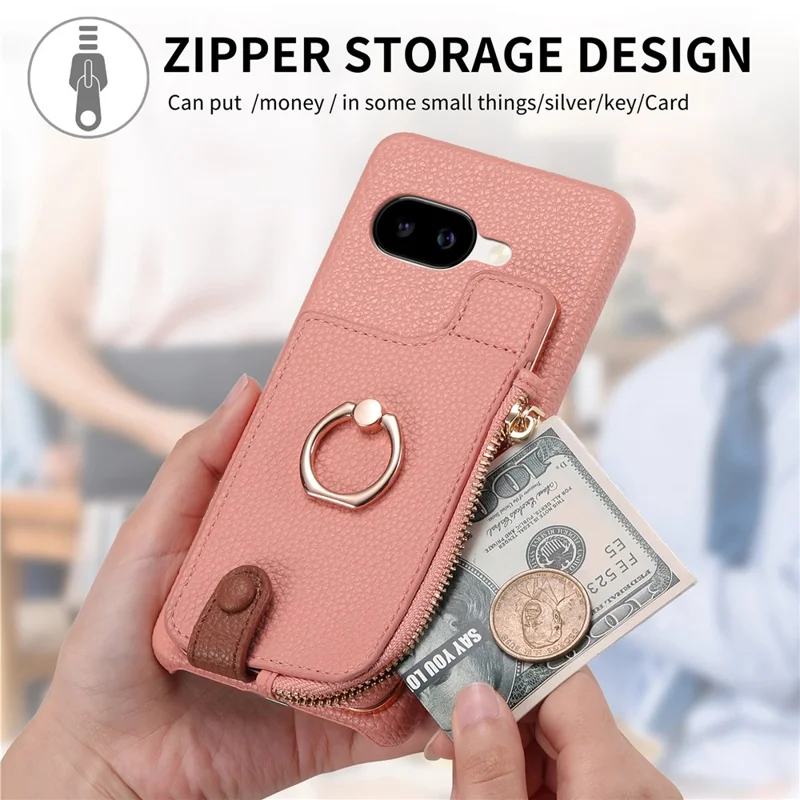 For Google Pixel 10a Case RFID Blocking Phone Wallet Cover Supports Magnetic Car Holder - Pink