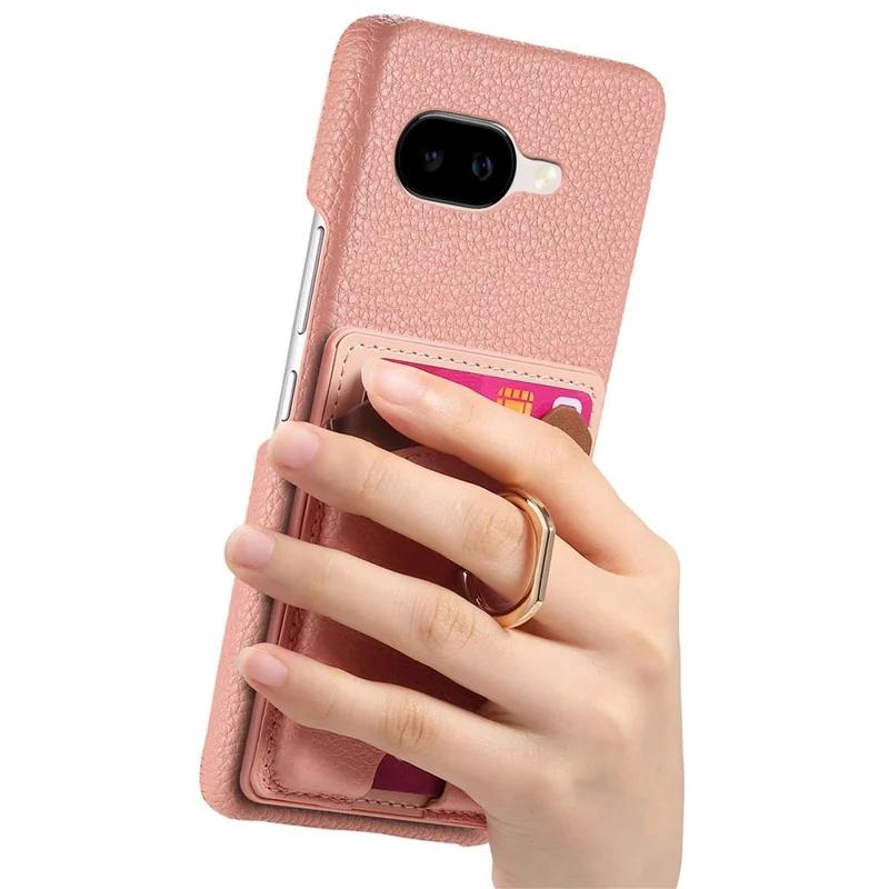For Google Pixel 10a PU Leather Phone Back Cover with Cute Bear Design Card Holder - Pink