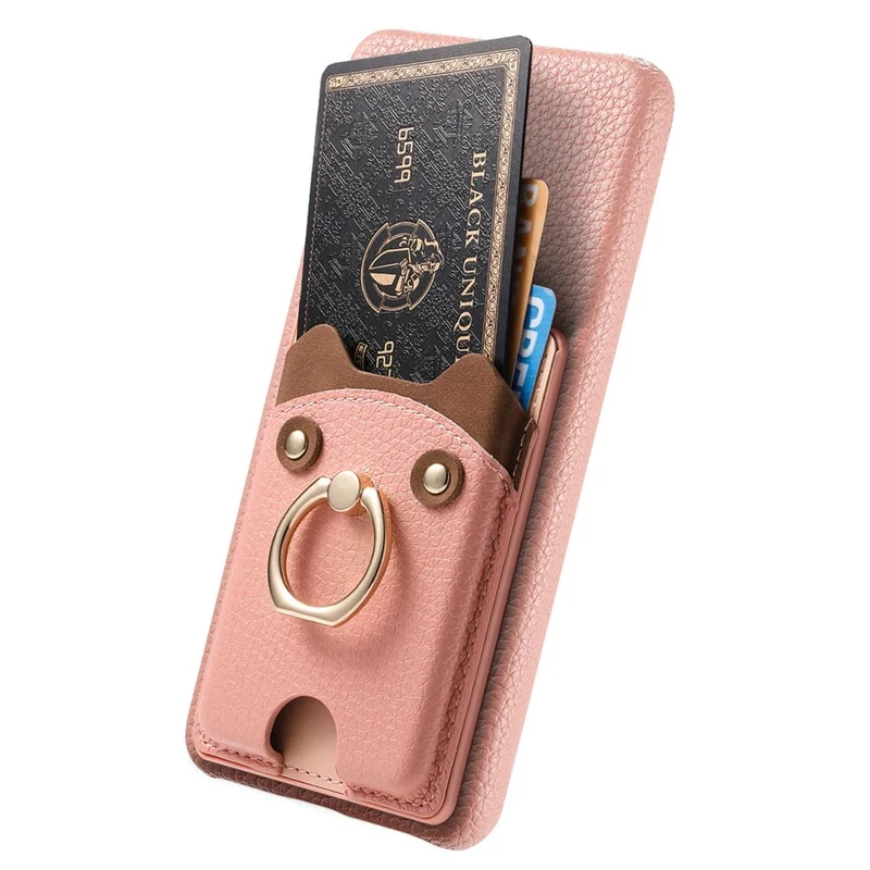 For Google Pixel 10a PU Leather Phone Back Cover with Cute Bear Design Card Holder - Pink