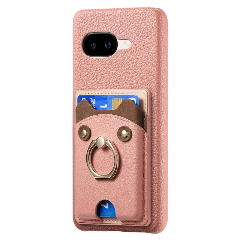 For Google Pixel 10a PU Leather Phone Back Cover with Cute Bear Design Card Holder - Pink
