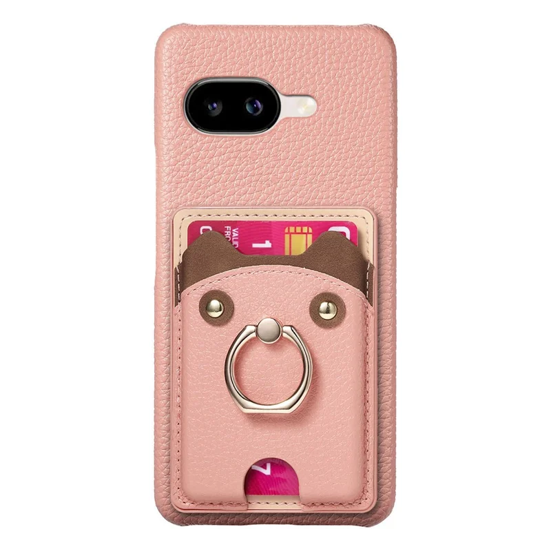 For Google Pixel 10a PU Leather Phone Back Cover with Cute Bear Design Card Holder - Pink
