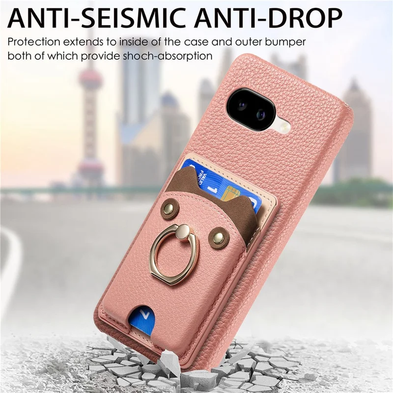 For Google Pixel 10a PU Leather Phone Back Cover with Cute Bear Design Card Holder - Pink