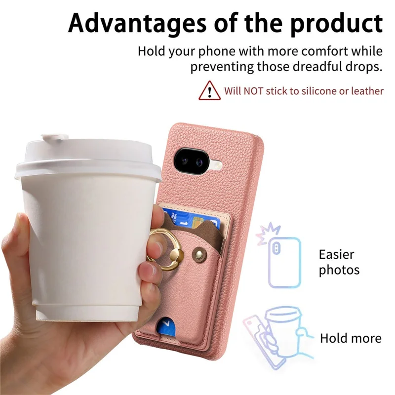 For Google Pixel 10a PU Leather Phone Back Cover with Cute Bear Design Card Holder - Pink