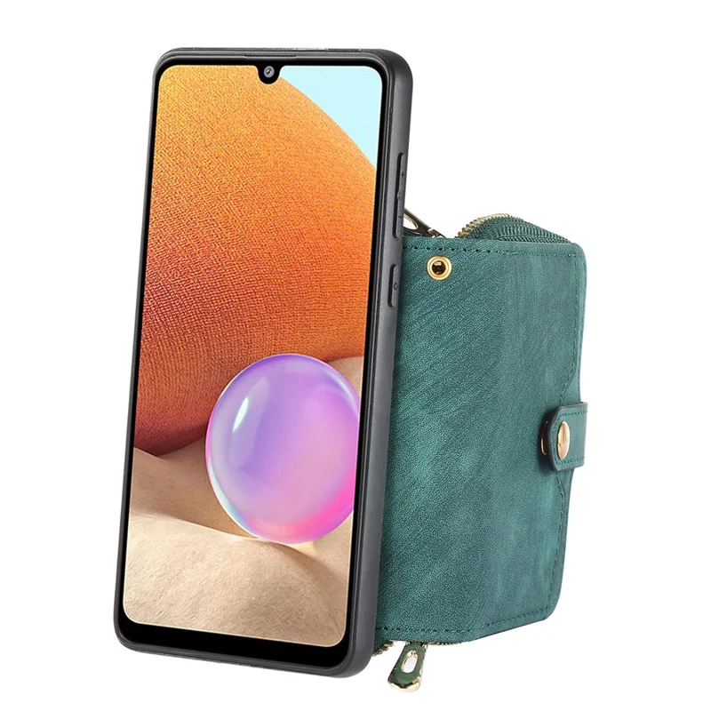 Funda trasera de cuero PU para Google Pixel 10a con soporte para tarjetas con cremallera y correa larga - Verde