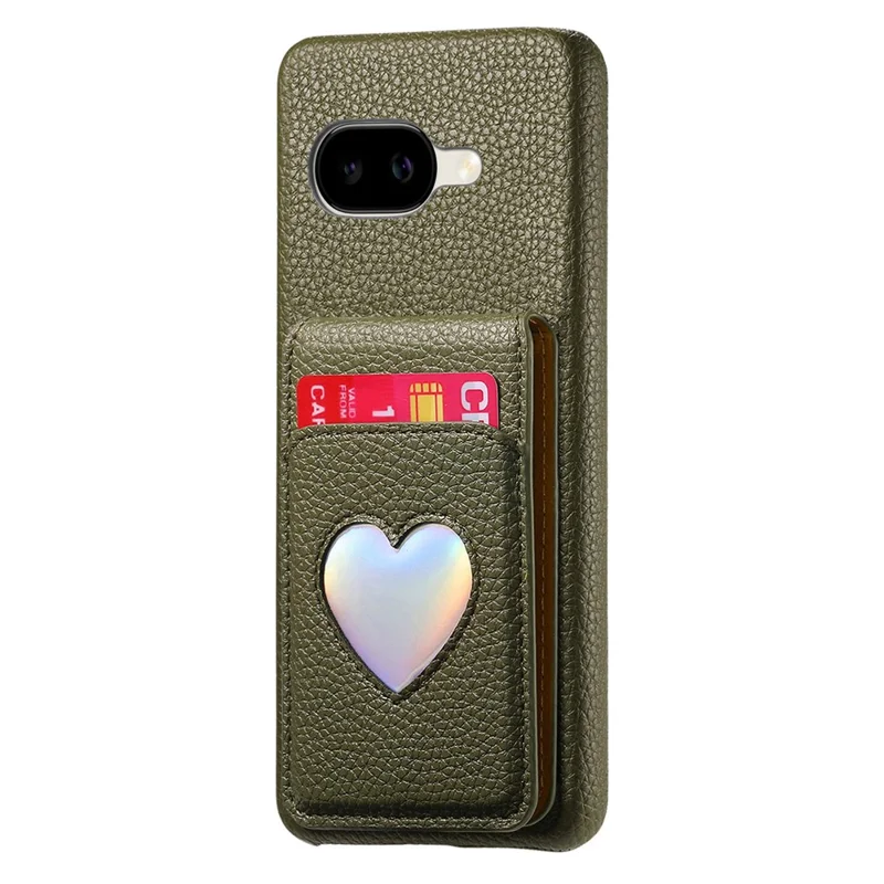 For Google Pixel 10a Case with Mirror Card Holder RFID Blocking Litchi Texture PU PC Phone Back Cover - Midnight Green