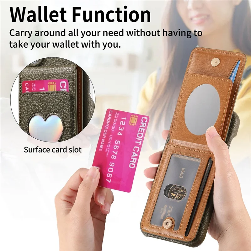 For Google Pixel 10a Case with Mirror Card Holder RFID Blocking Litchi Texture PU PC Phone Back Cover - Midnight Green