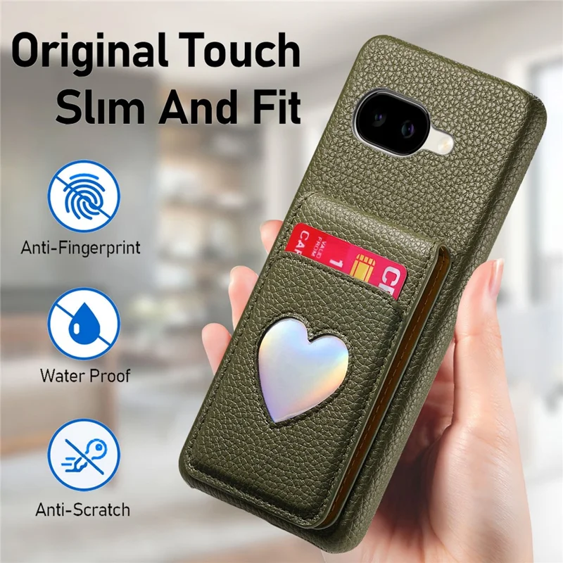 For Google Pixel 10a Case with Mirror Card Holder RFID Blocking Litchi Texture PU PC Phone Back Cover - Midnight Green