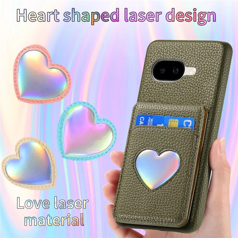 For Google Pixel 10a Case with Mirror Card Holder RFID Blocking Litchi Texture PU PC Phone Back Cover - Midnight Green