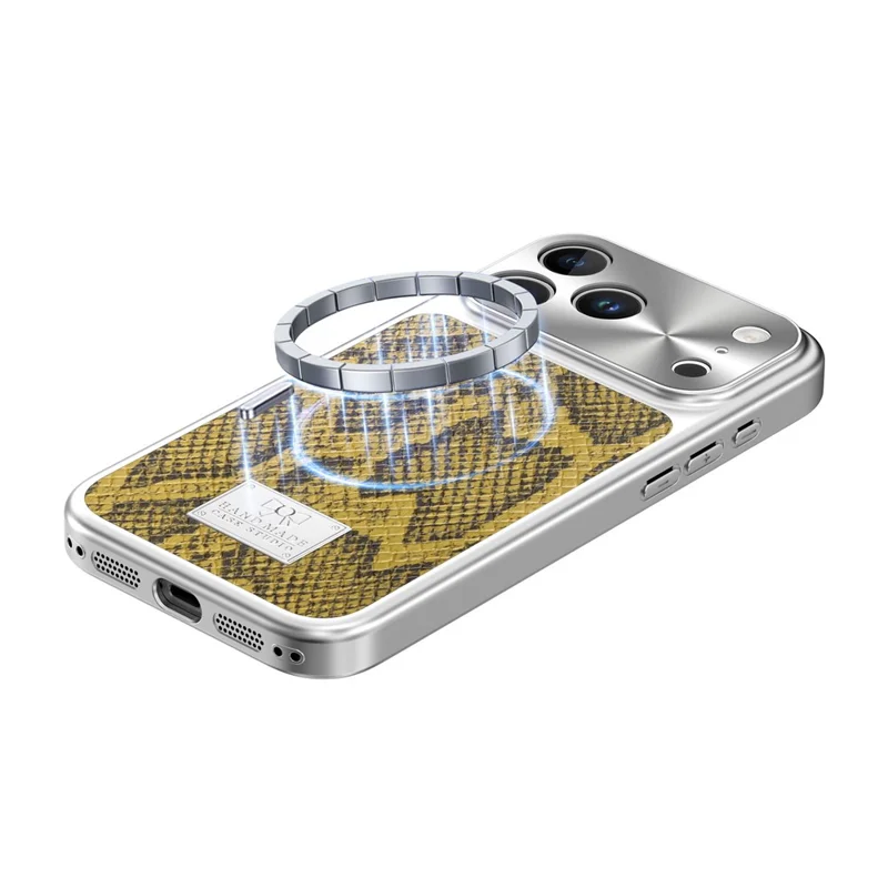 For iPhone 17 Pro Max Magnetic Case Snake Pattern Anti-Scratch PU Leather + PC + TPU Phone Cover - Yellow
