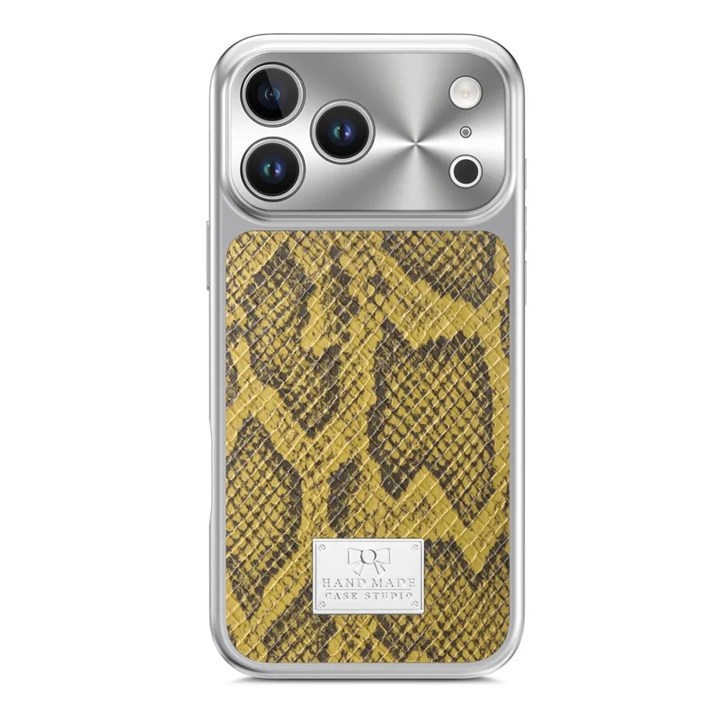 For iPhone 17 Pro Max Magnetic Case Snake Pattern Anti-Scratch PU Leather + PC + TPU Phone Cover - Yellow