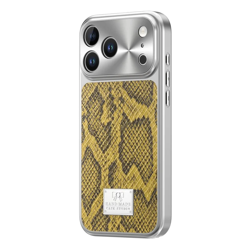 For iPhone 17 Pro Max Magnetic Case Snake Pattern Anti-Scratch PU Leather + PC + TPU Phone Cover - Yellow