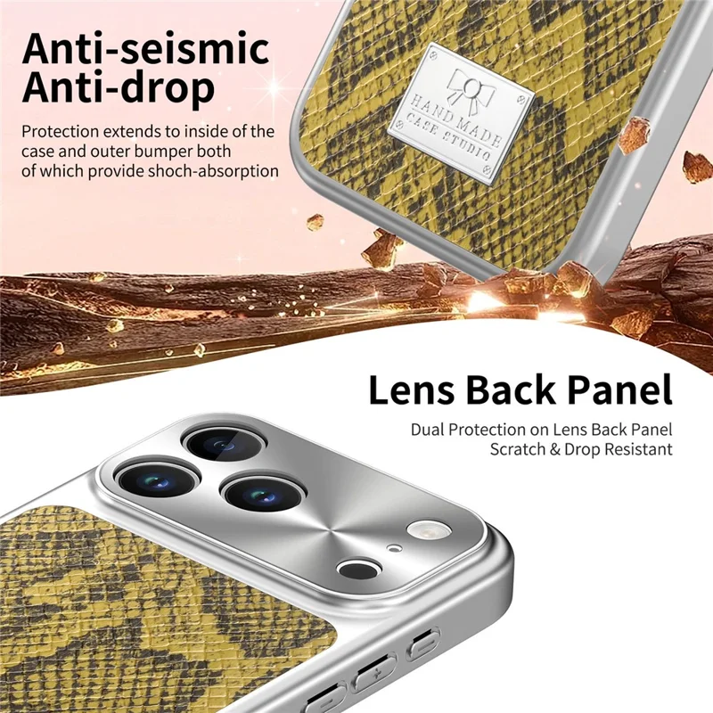 For iPhone 17 Pro Max Magnetic Case Snake Pattern Anti-Scratch PU Leather + PC + TPU Phone Cover - Yellow