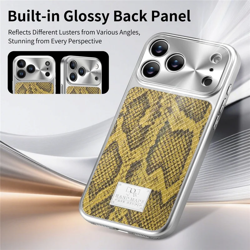For iPhone 17 Pro Max Magnetic Case Snake Pattern Anti-Scratch PU Leather + PC + TPU Phone Cover - Yellow