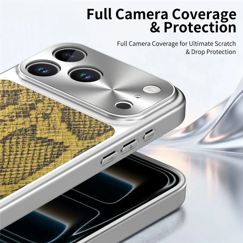 For iPhone 17 Pro Max Magnetic Case Snake Pattern Anti-Scratch PU Leather + PC + TPU Phone Cover - Yellow