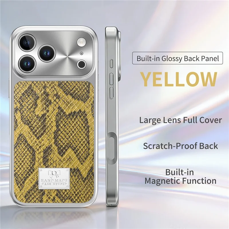 For iPhone 17 Pro Max Magnetic Case Snake Pattern Anti-Scratch PU Leather + PC + TPU Phone Cover - Yellow