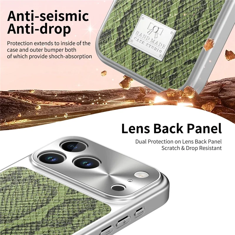 For iPhone 17 Pro Magnetic Case Snake Pattern Anti-Scratch PU Leather + PC + TPU Phone Cover - Green