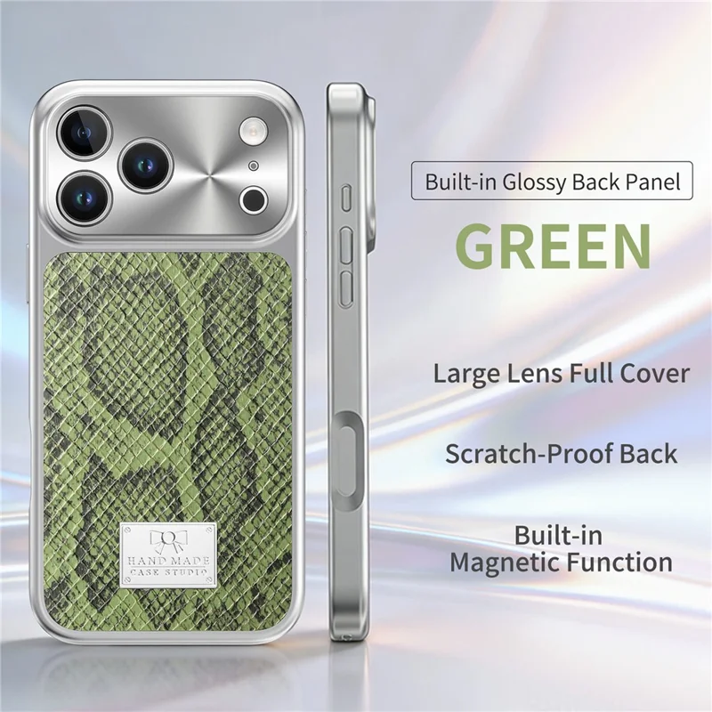 For iPhone 17 Pro Magnetic Case Snake Pattern Anti-Scratch PU Leather + PC + TPU Phone Cover - Green