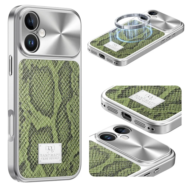 For iPhone 17 Magnetic Case Snake Pattern Anti-Scratch PU Leather + PC + TPU Phone Cover - Green