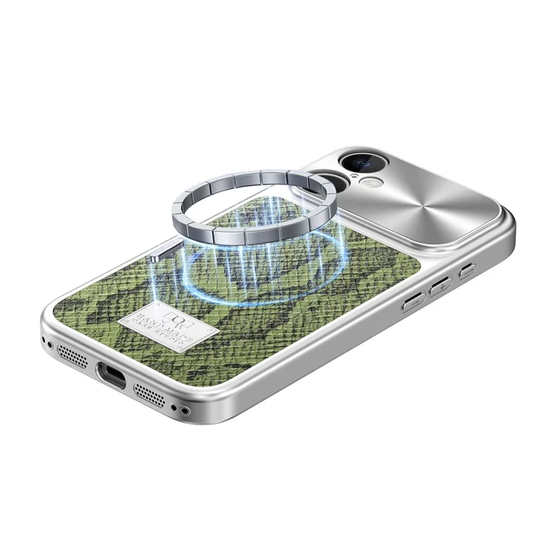 For iPhone 17 Magnetic Case Snake Pattern Anti-Scratch PU Leather + PC + TPU Phone Cover - Green