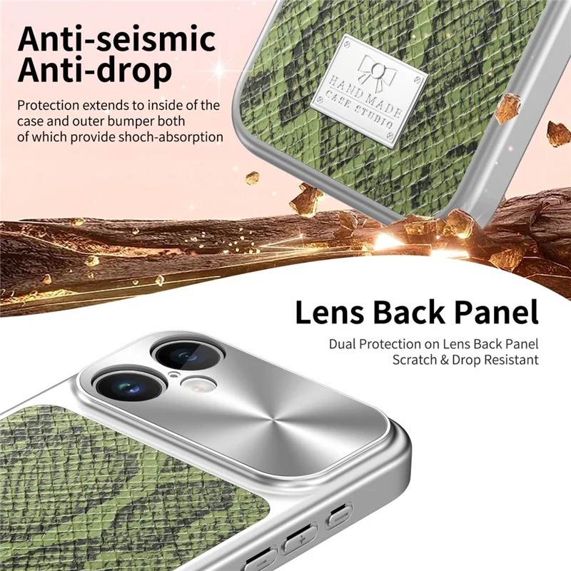 For iPhone 17 Magnetic Case Snake Pattern Anti-Scratch PU Leather + PC + TPU Phone Cover - Green