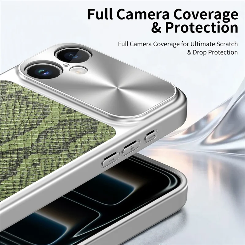 For iPhone 17 Magnetic Case Snake Pattern Anti-Scratch PU Leather + PC + TPU Phone Cover - Green