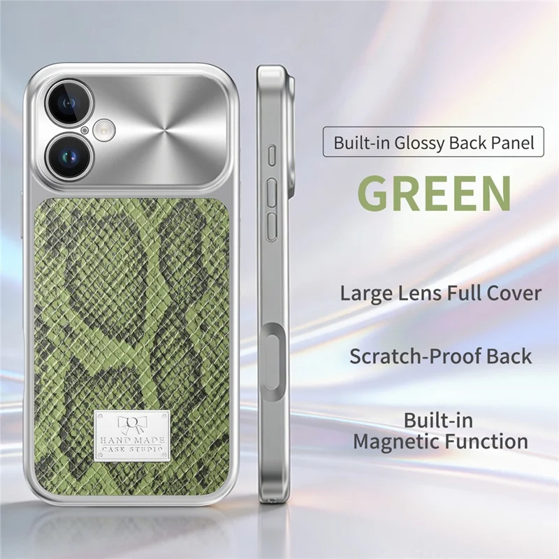 For iPhone 17 Magnetic Case Snake Pattern Anti-Scratch PU Leather + PC + TPU Phone Cover - Green