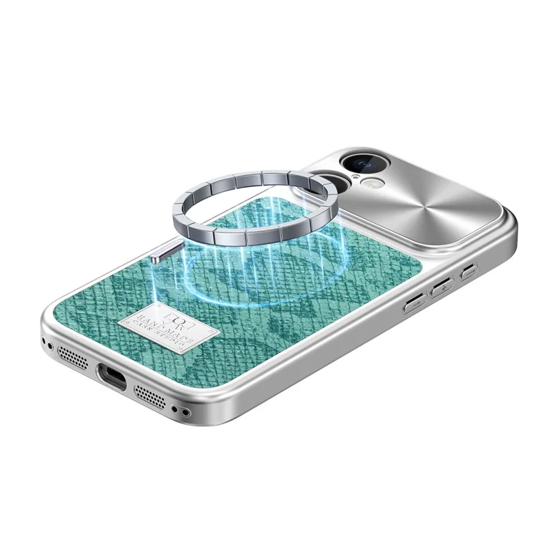 For iPhone 16 Magnetic Case Snake Pattern Anti-Scratch PU Leather + PC + TPU Phone Cover - Blue