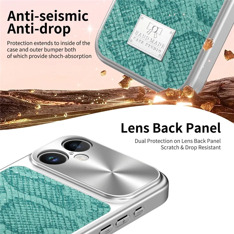 For iPhone 16 Magnetic Case Snake Pattern Anti-Scratch PU Leather + PC + TPU Phone Cover - Blue