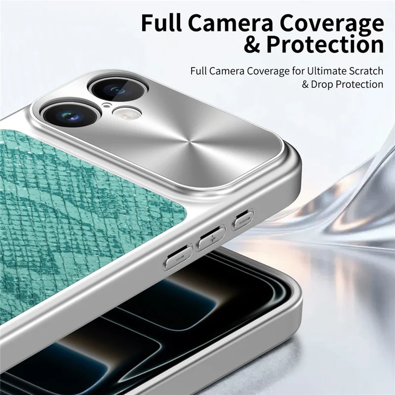 For iPhone 16 Magnetic Case Snake Pattern Anti-Scratch PU Leather + PC + TPU Phone Cover - Blue