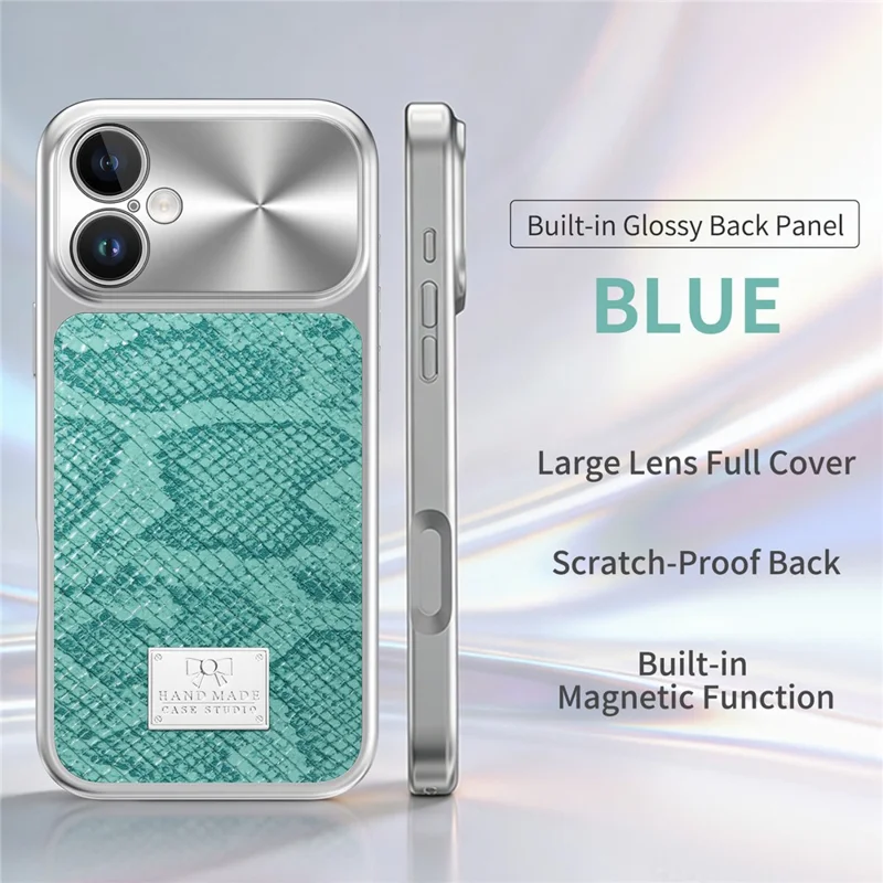 For iPhone 16 Magnetic Case Snake Pattern Anti-Scratch PU Leather + PC + TPU Phone Cover - Blue