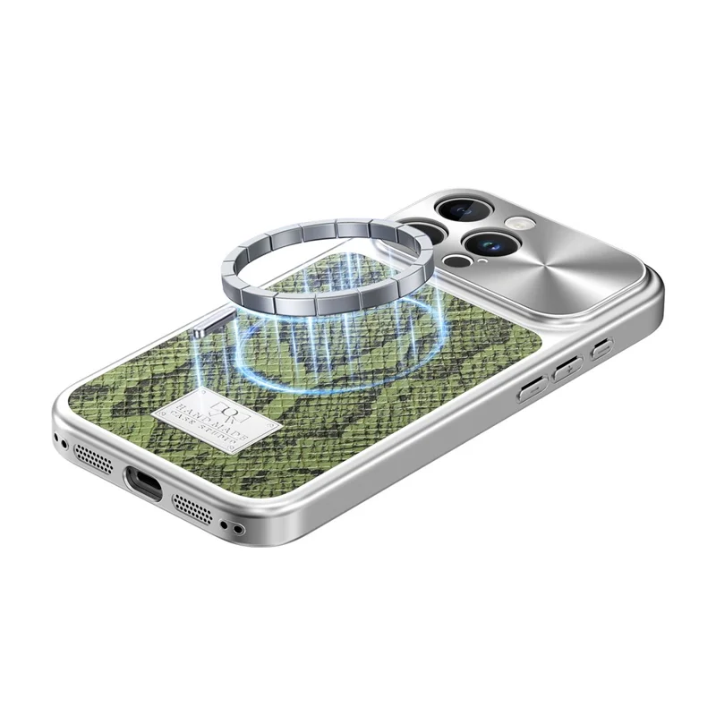For iPhone 16 Pro Magnetic Case Snake Pattern Anti-Scratch PU Leather + PC + TPU Phone Cover - Green
