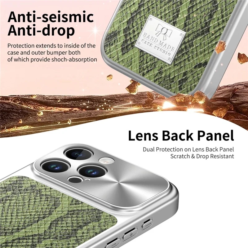 For iPhone 16 Pro Magnetic Case Snake Pattern Anti-Scratch PU Leather + PC + TPU Phone Cover - Green