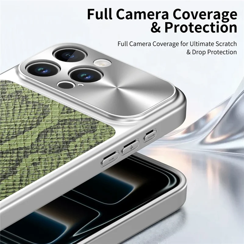 For iPhone 16 Pro Magnetic Case Snake Pattern Anti-Scratch PU Leather + PC + TPU Phone Cover - Green