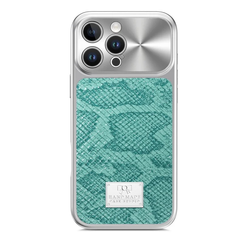 For iPhone 16 Pro Max Magnetic Case Snake Pattern Anti-Scratch PU Leather + PC + TPU Phone Cover - Blue