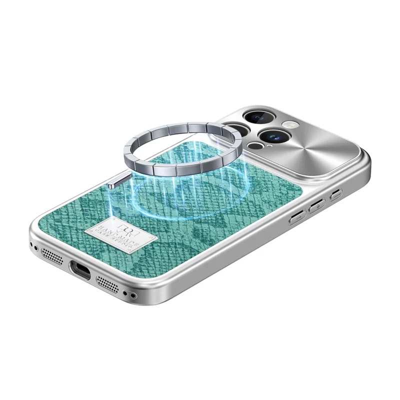 For iPhone 16 Pro Max Magnetic Case Snake Pattern Anti-Scratch PU Leather + PC + TPU Phone Cover - Blue