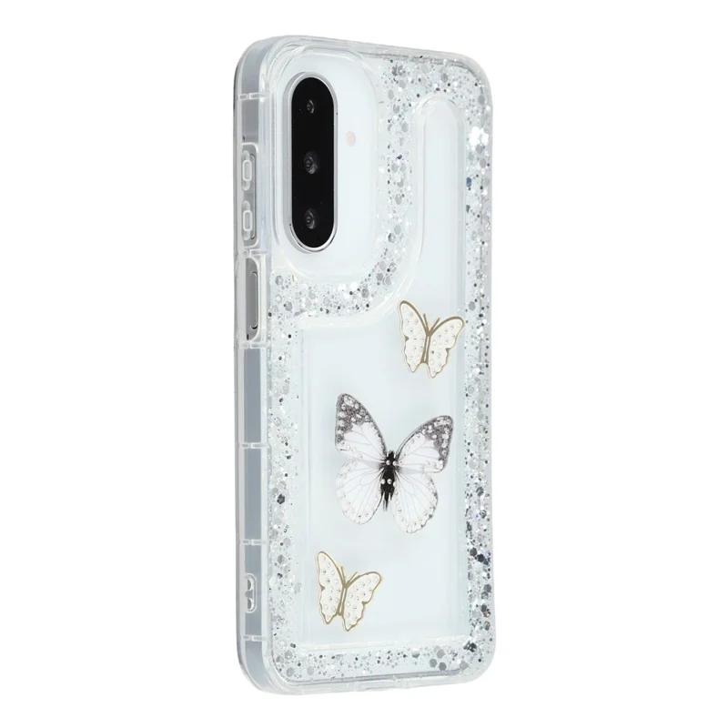 For Samsung Galaxy S25 / S24 Case DIY Butterfly Glitter Epoxy Soft TPU Phone Back Cover - White