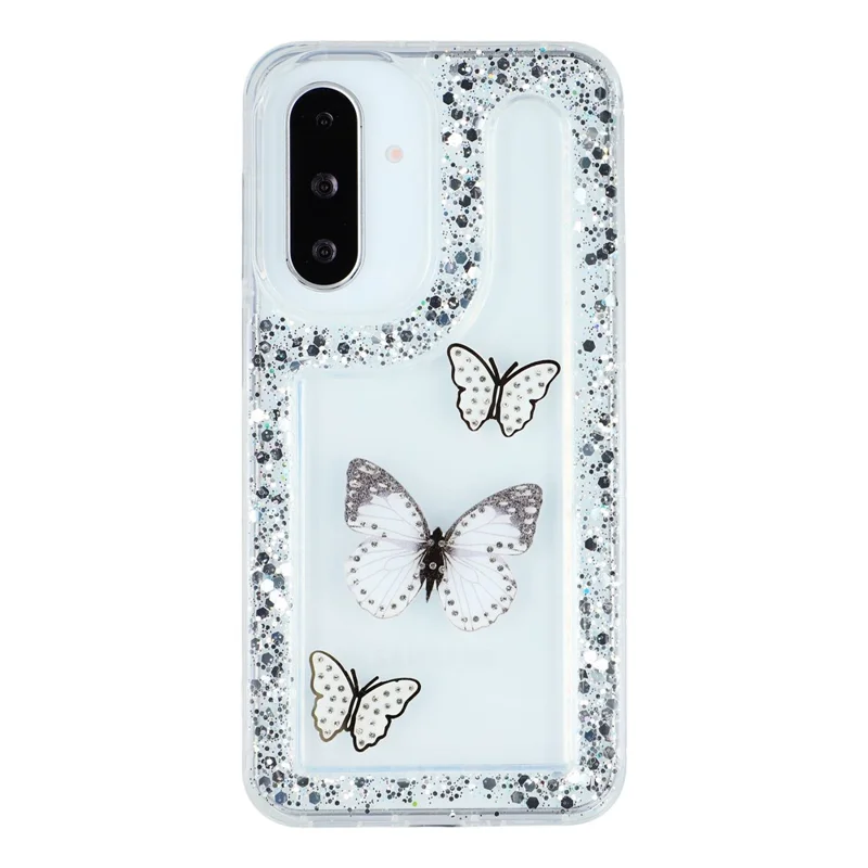 For Samsung Galaxy S25 / S24 Case DIY Butterfly Glitter Epoxy Soft TPU Phone Back Cover - White