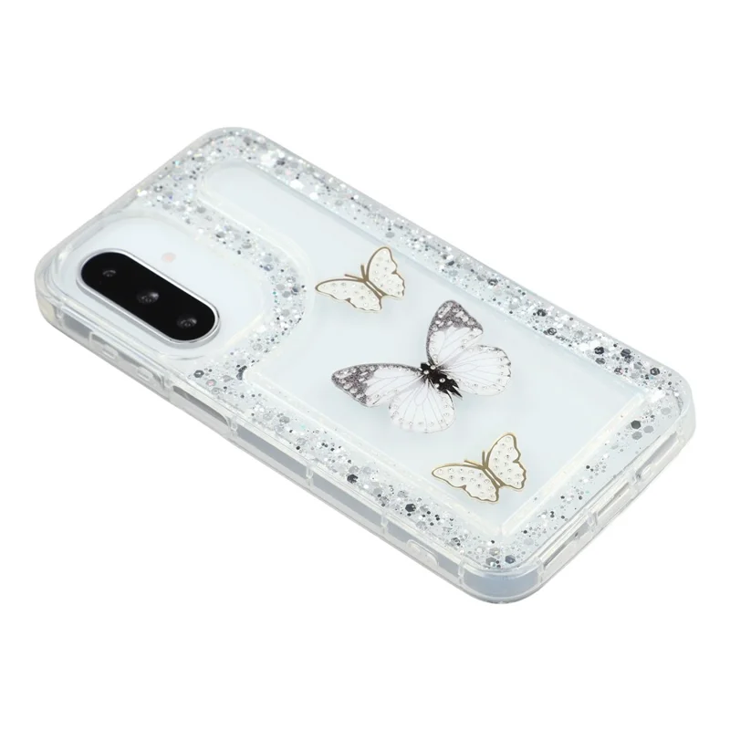 For Samsung Galaxy S25 / S24 Case DIY Butterfly Glitter Epoxy Soft TPU Phone Back Cover - White