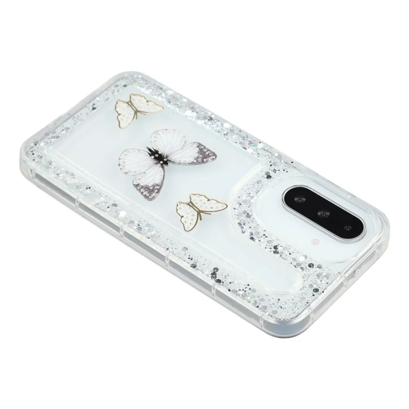 For Samsung Galaxy S25 / S24 Case DIY Butterfly Glitter Epoxy Soft TPU Phone Back Cover - White
