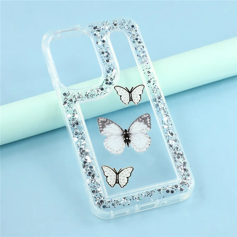 For Samsung Galaxy S25 / S24 Case DIY Butterfly Glitter Epoxy Soft TPU Phone Back Cover - White