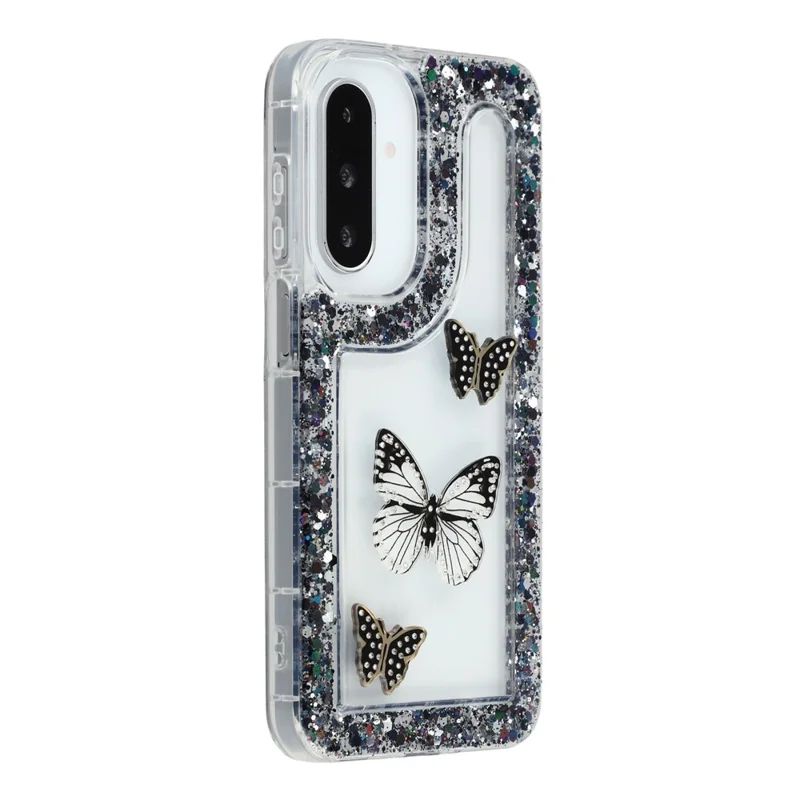 For Samsung Galaxy S25+ / S24+ Case DIY Butterfly Glitter Epoxy Soft TPU Phone Back Cover - Black