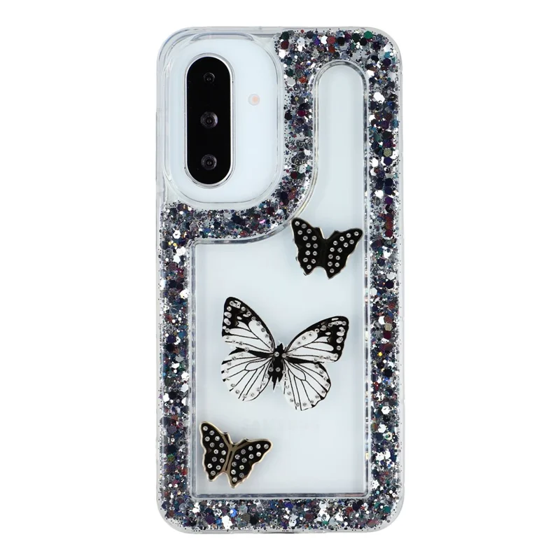 For Samsung Galaxy S25+ / S24+ Case DIY Butterfly Glitter Epoxy Soft TPU Phone Back Cover - Black