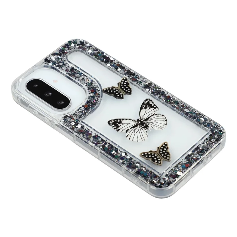 For Samsung Galaxy S25+ / S24+ Case DIY Butterfly Glitter Epoxy Soft TPU Phone Back Cover - Black
