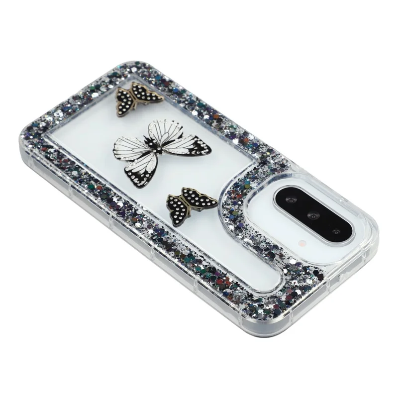 For Samsung Galaxy S25+ / S24+ Case DIY Butterfly Glitter Epoxy Soft TPU Phone Back Cover - Black