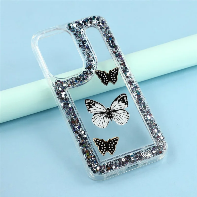 For Samsung Galaxy S25+ / S24+ Case DIY Butterfly Glitter Epoxy Soft TPU Phone Back Cover - Black