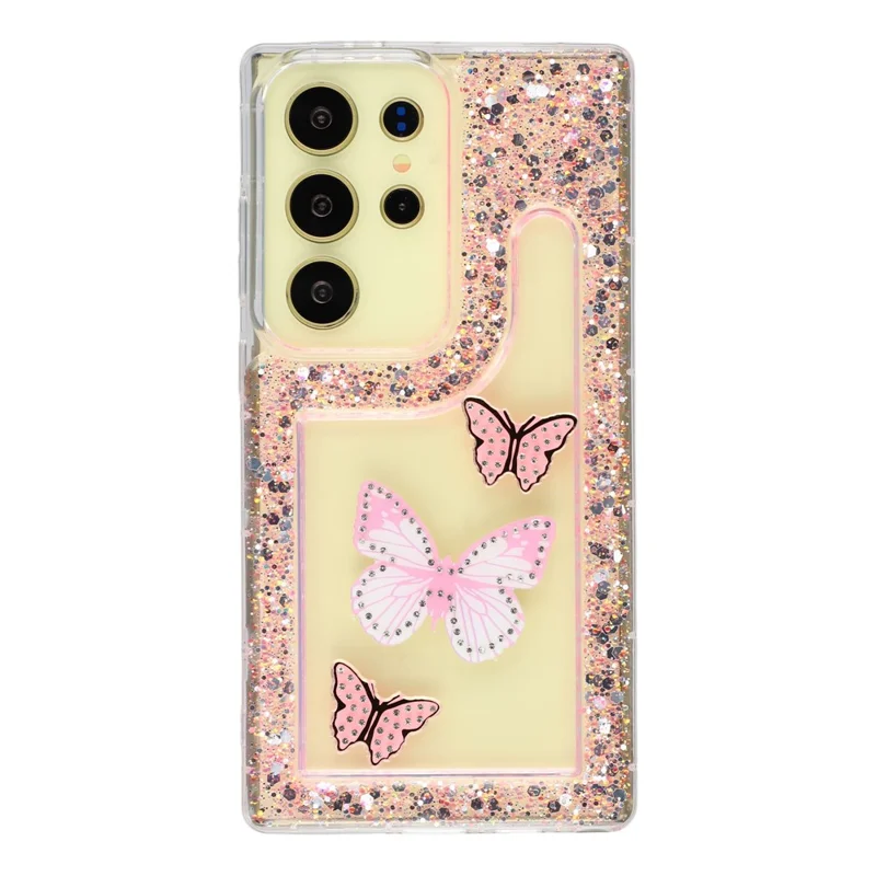 For Samsung Galaxy S25 Ultra Case DIY Butterfly Glitter Epoxy Soft TPU Phone Back Cover - Pink