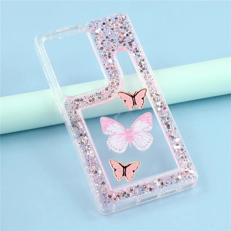 For Samsung Galaxy S25 Ultra Case DIY Butterfly Glitter Epoxy Soft TPU Phone Back Cover - Pink